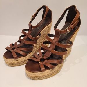 Coach Strappy Leather Wedge Heel Sandals